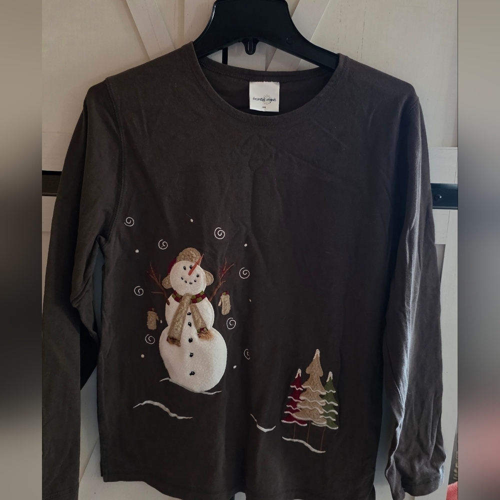 Festive Snowman Long Sleeve Tee - Brown